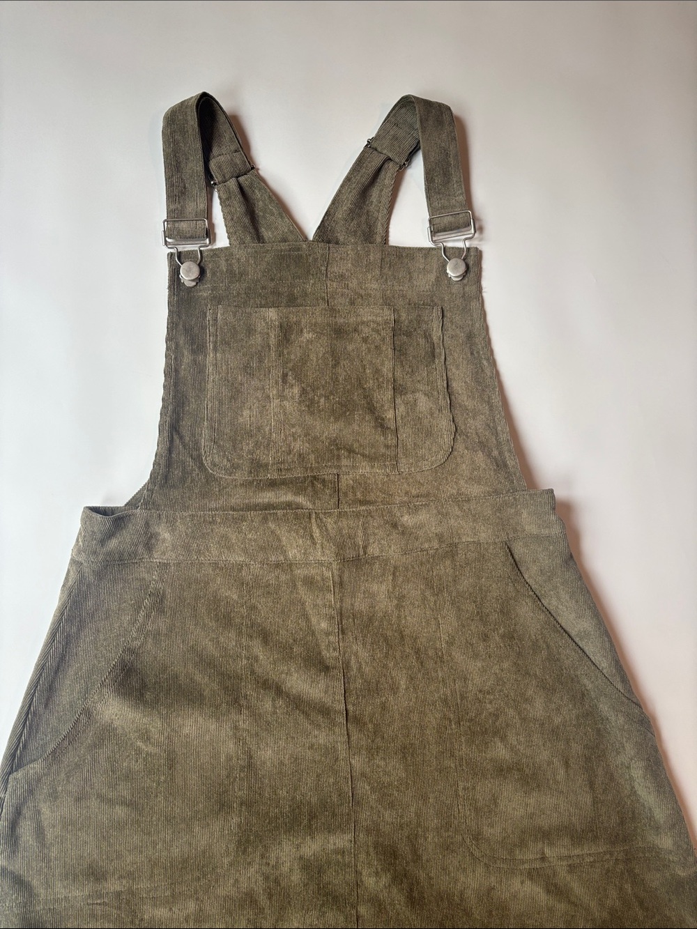 Corduroy Overall Dress in Olive Green - Women's